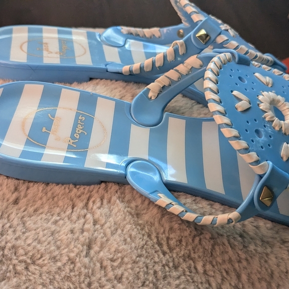 Jack Rogers Blue & White Summer Flip Flops Jelly Sandals Size 10 - Picture 5 of 10